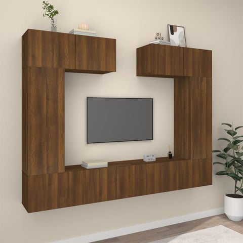 ZNTS 6 Piece TV Cabinet Set Brown Oak Engineered Wood 3114469