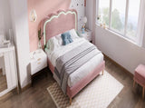 Upholstered Bed, 3ft 90x190cm Single Bed with LED, Bed Frame with Wooden Slats and Adjustable Height N601P288476R