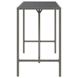 ZNTS Bar Table with Glass Top Grey 180x70x110 cm Poly Rattan 362592