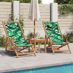 Folding Beach Chairs 2 pcs Leaf Pattern Fabric and Solid Wood 3214489
