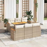 7 Piece Garden Sofa Set with Cushions Beige Poly Rattan Acacia 3327446