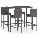 5 Piece Garden Bar Set with Cushions Poly Rattan Grey 3095418