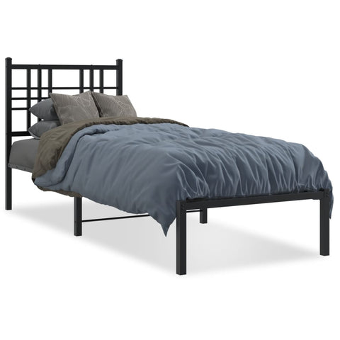 ZNTS Metal Bed Frame with Headboard Black 80x200 cm 376315