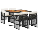 5 Piece Garden Dining Set with Cushions Black Poly Rattan 3210723