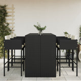 7 Piece Garden Bar Set with Cushions Black Poly Rattan 3203952
