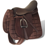 Horse Riding Saddle Set 16" Real Leather Brown 14 cm 5-in-1 90646
