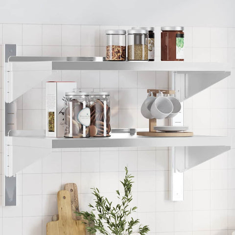 2-Tier Wall Shelf 75x40x60 cm Silver Stainless Steel 30312