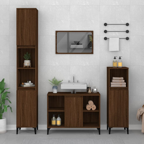 ZNTS 3 Piece Bathroom Furniture Set Brown Oak Engineered Wood 3185628