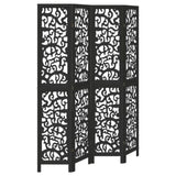 Room Divider 4 Panels Black Solid Wood Paulownia 358755