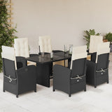 7 Piece Garden Dining Set with Cushions Black Poly Rattan 3212486