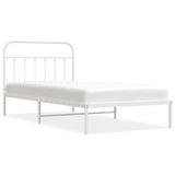 Bed Frame White Steel Single Bed Frame Rectangular Industrial 352623