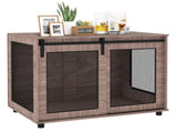 Dog Crate Furniture with Sliding Door for Large Dogs, Walnut Brown T3398P425264