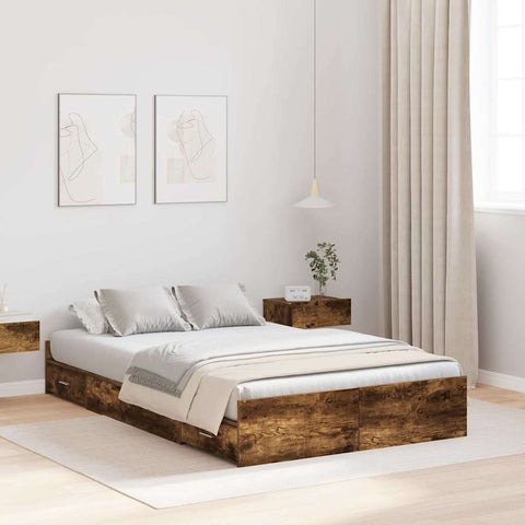 Storage Bed Frame Smoked oak 120 x 200 cm Engineered wood 3335305