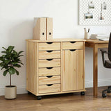 Rolling Cabinet Brown 63.5 x 39 x 65.5 cm Solid Pine Wood 42032397