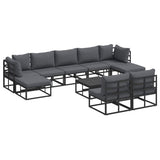 Garden Sofa Set with Cushion 10 pcs Black Aluminium 3378909