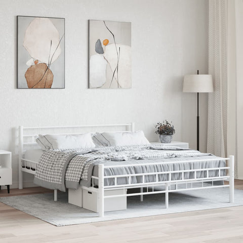 ZNTS Bed Frame with Headboard White 160x200 cm Metal 285299