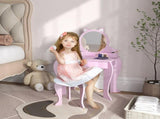 Kids Vanity Table with Mirror, Stool, Drawer, Storage Boxes, Cat Design, for Ages 3-6 Years - Pink T3398P422146