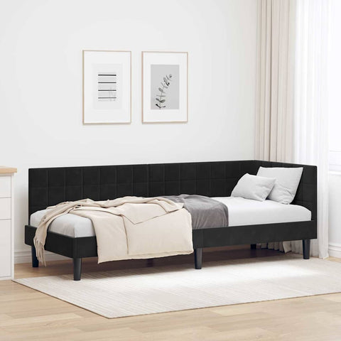 Corner Bed Frame with Headboard Black 80 x 200 cm Velvet 42016413