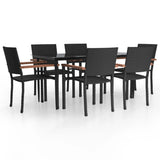 7 Piece Garden Dining Set Black Poly Rattan 3156685