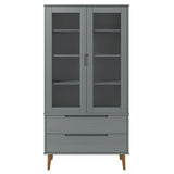 Vitrine Cabinet MOLDE Grey 90x35x175 cm Solid Wood Pine 350545