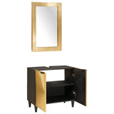 Bathroom Cabinet Set 2 pcs Black and Brass Solid Mango Wood 3310024