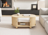 Oval Coffee Table 2 Sliding Doors, Rounded Corners,Hidden Compartment Center Table, Sofa table N605P339347E