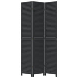 Room Divider 3 Panels Black Solid Wood Paulownia 358848