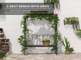 Garden Bench, 2 Seater Outdoor Patio Bench, Metal Garden Loveseat with Arch for Vines and Climbing T3398P547940