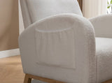 Mid Century Modern Teddy Fabric Upholstered Rocking Chair Padded Seat For Living Room Bedroom, Beige W1397P146020