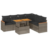 7 Piece Garden Sofa Set with Cushions Grey Poly Rattan Acacia 3327497