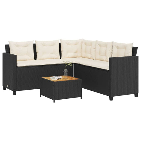 ZNTS Garden Sofa with Table and Cushions L-shaped Black Poly Rattan 369048