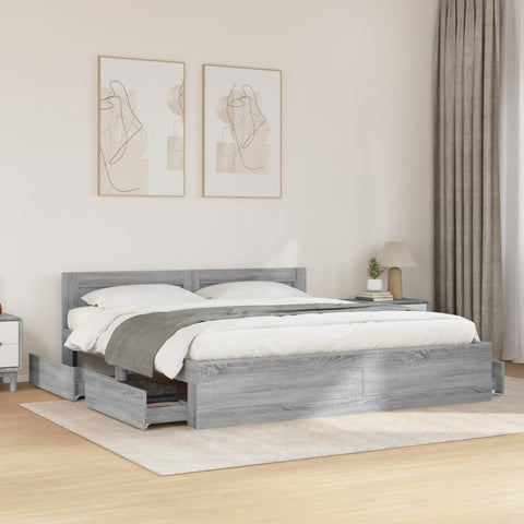 Bed Frame with Headboard without Mattress Grey Sonoma 180x200 cm Super King 3295546