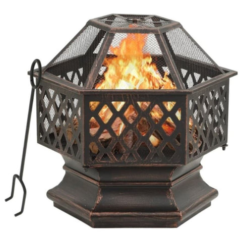 ZNTS Rustic Fire Pit with Poker 62x54x56 cm XXL Steel 311887