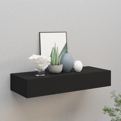 ZNTS Wall-mounted Drawer Shelf Black 60x23.5x10cm MDF 330257