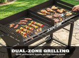 Charcoal Barbecue Grill with 2 Cooking Areas, Portable BBQ Trolley with Wheels, Height Adjustable T3398P553430