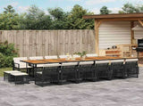 17 Piece Garden Dining Set with Cushions Black Poly Rattan 3210831