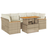 6 Piece Garden Sofa Set with Cushions Beige Poly Rattan Acacia 3327453