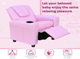 Kids Recliner Chair, PU Leather with Adjustable Backrest, Footrest, Padded Headrest, Pink T3398P348591