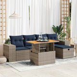 6 Piece Garden Sofa Set with Cushions Black Poly Rattan Acacia 3328083