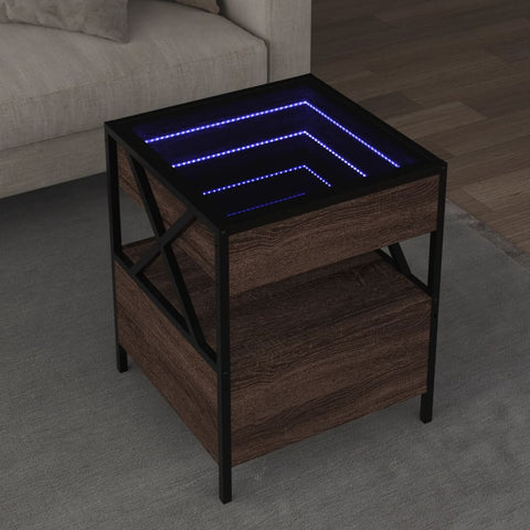 ZNTS Coffee Table with Infinity LED Brown Oak 40x40x51 cm 847721