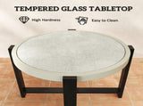 Round Small Garden Table, 60cm Outdoor Side Table with Faux Marble Tempered Glass Top, Aluminium T3398P377591