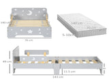 Kids Toddler Bed, with Star and Moon Patterns, Side Rails, for Ages 3-6 Years - Grey T3398P422137