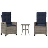 3 Piece Bistro Set with Cushions Grey Poly Rattan 365231