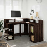 Desk with LED Lights Brown Oak 130x130x91 cm Engineered Wood 3309453