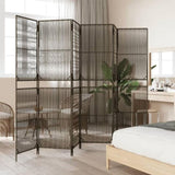 Room Divider 6 Panels Grey Poly Rattan 365402