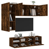 4 Piece TV Wall Units Smoked Oak Engineered Wood 3216536