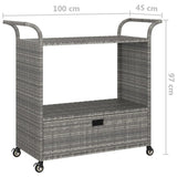 Bar Cart with Drawer Grey 100x45x97 cm Poly Rattan 316664