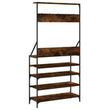 Clothes Rack with Shoe Storage Smoked Oak 90x34x184 cm 837879
