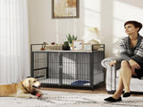 Large Dog Crate Furniture with Rotating Bowl Holder, 2 Bowls, 2 Doors, for Large Dogs, 100 x 60 x 88 T3398P376494
