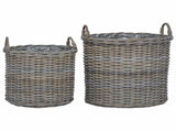 Planter Basket with Storage 2 pcs Grey Lacak Rattan 42020951